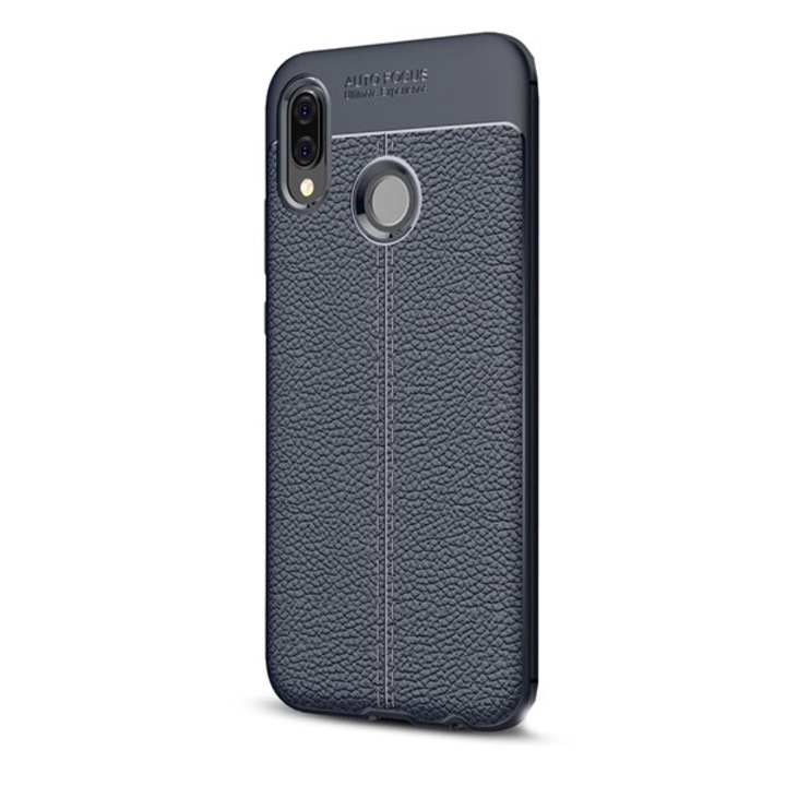 Hátlapvédő telefontok gumi / szilikon (bőrhatás, varrás minta) SötétKék [Huawei P20 Lite]