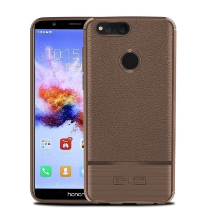Hátlapvédő telefontok gumi / szilikon (bőrhatás, szálcsiszolt) Barna [Huawei Honor 7x]