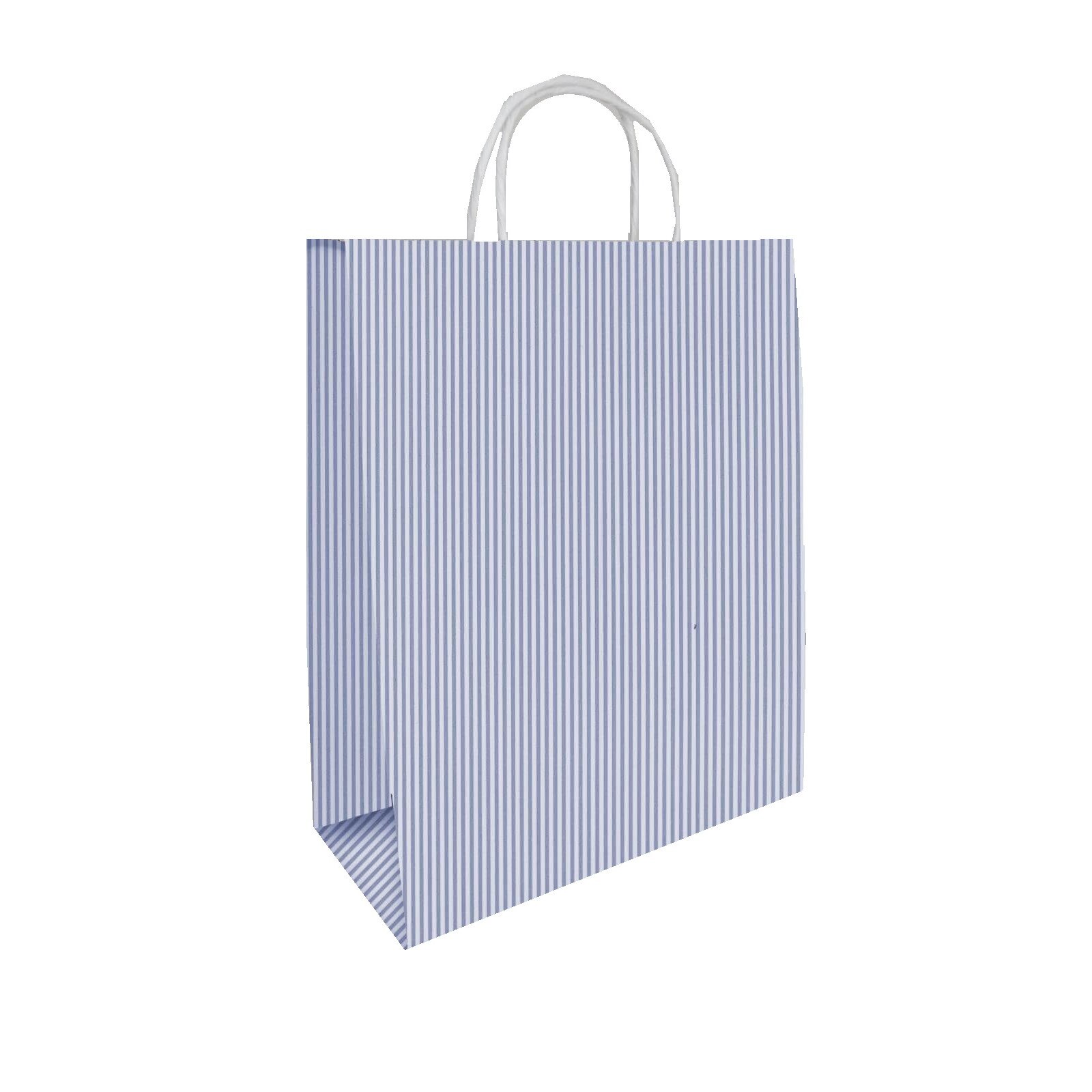 Pungi Cadou din Hartie Alba cu Dungi Albastre, 24x9.5x29.5 cm, 100 buc/set - Sacosa Alba Imprimata cu Maner de Sfoara pentru Cadouri