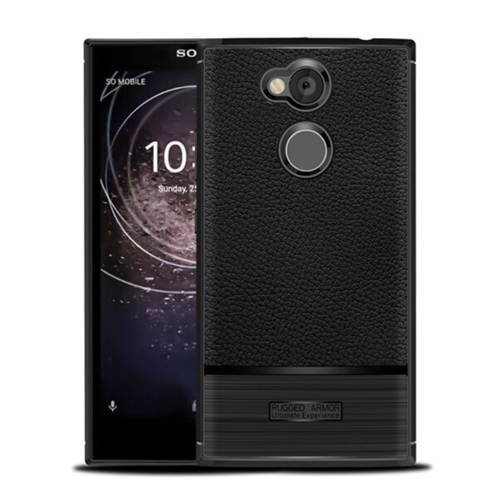 Hátlapvédő telefontok gumi / szilikon (bőrhatás, szálcsiszolt) Fekete [Sony Xperia L2 (H4311)]
