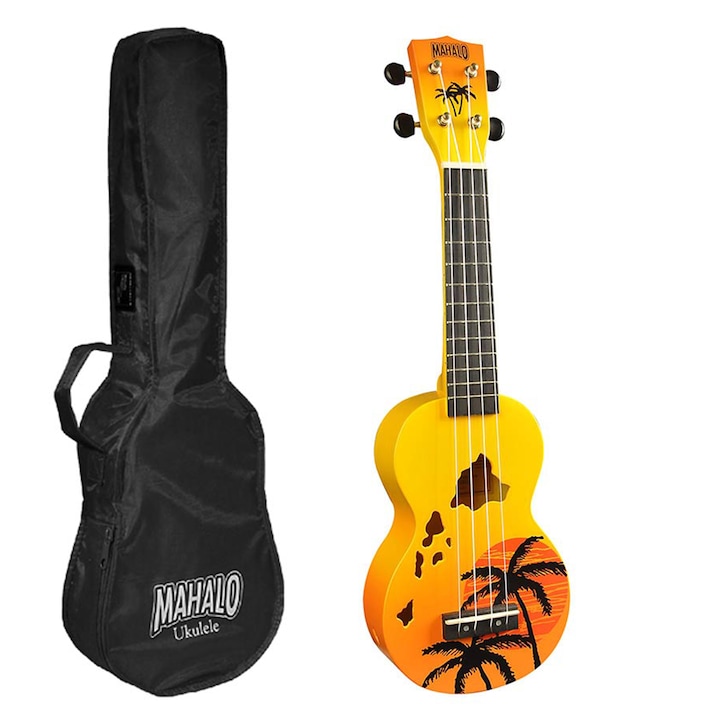 Mahalo MD1HA/ORB szoprán ukulele szett Hawaii dizájn sárga-narancssárga
