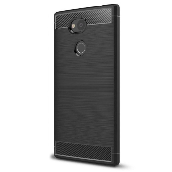 Defender műanyag hátlapvédő telefontok (közepesen ütésálló, gumi / szilikon belső, karbon minta) Fekete [Sony Xperia L2]