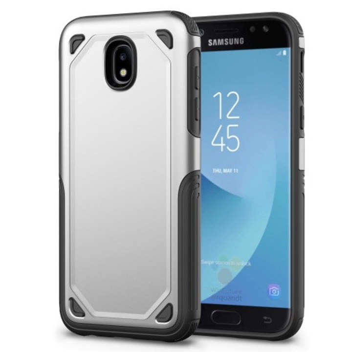 Defender műanyag hátlapvédő telefontok (közepesen ütésálló, gumi / szilikon belső) Ezüst/Szürke [Samsung Galaxy J3 (2017) SM-J330 EU]