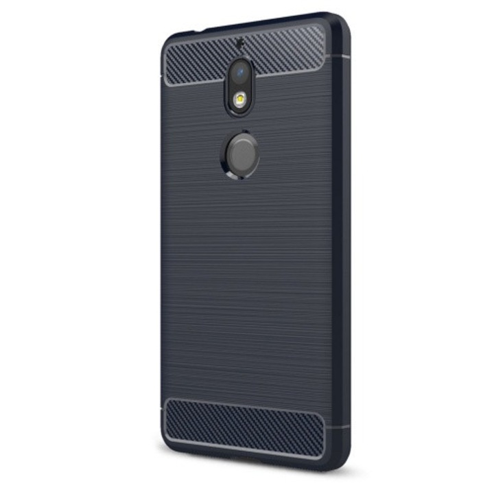 Hátlapvédő telefontok gumi / szilikon (közepesen ütésálló, szálcsiszolt, karbonminta) SötétKék [Nokia 7]