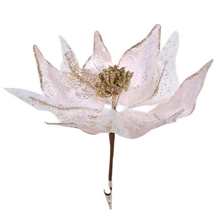 Decoratiune Brad Floare Alba Si Aurie Cu Sclipici Si Clips 24 X 26 X 14 Cm Emag Ro