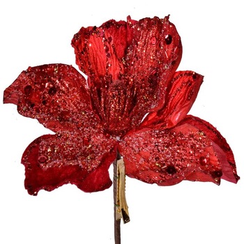 Decoratiune Brad, Floare Mare Rosie cu Sclipici Decoratiune Brad, Floare Mare Rosie cu Sclipici