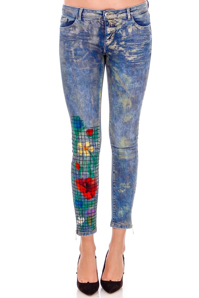 Pantalon denim albastru impasliti cu lana Liza Panait P-4E