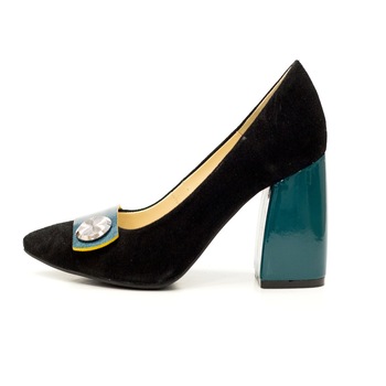 Pantofi dama, Thea Visconti, negru cu turquoise, toc 7,5 cm, Negru-Velur Pantofi dama, Thea Visconti, negru cu turquoise, toc 7,5 cm, Negru-Velur