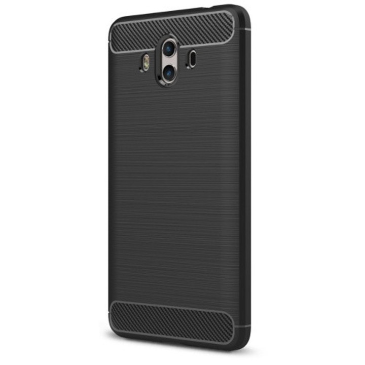 Hátlapvédő telefontok gumi / szilikon (közepesen ütésálló, szálcsiszolt, karbonminta) Fekete [Huawei Mate 10]