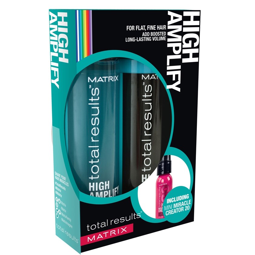 Set ingrijire par Matrix Total Results High Amplify pentru volum: Sampon, 300 ml + Balsam, 300 ml + Tratament spray format calatorie Miracle Creator, 30 ml
