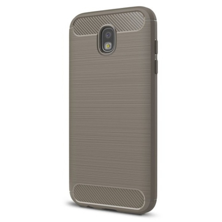 Hátlapvédő telefontok gumi / szilikon (közepesen ütésálló, szálcsiszolt, karbonminta) Szürke [Samsung Galaxy J7 (2017) (SM-J730)]