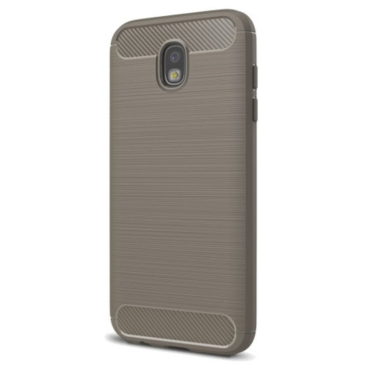 Hátlapvédő telefontok gumi / szilikon (közepesen ütésálló, szálcsiszolt, karbonminta) Szürke [Samsung Galaxy J5 (2017) (SM-J530)]