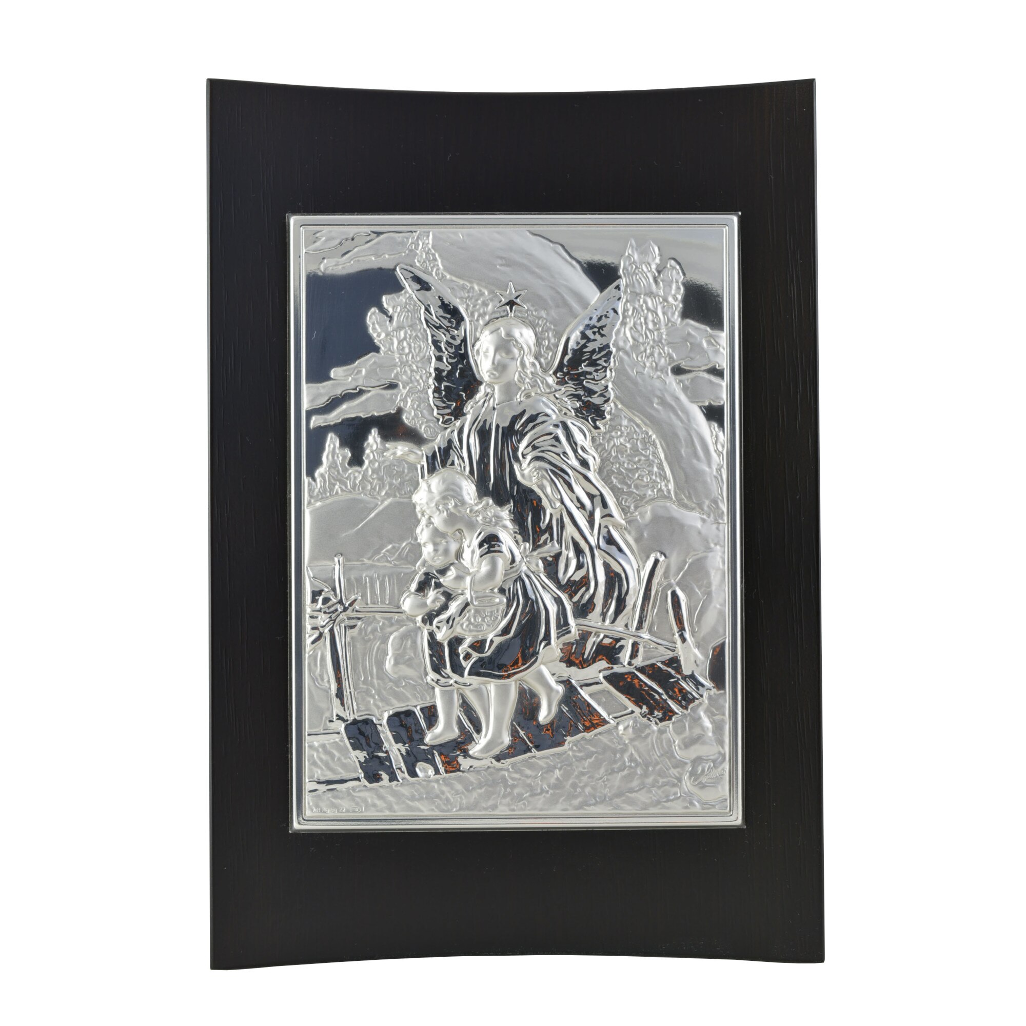 Icoana placata cu argint in lemn de culoare neagra - Ingerul pazitor - Drept, 18x12 cm, 1/2