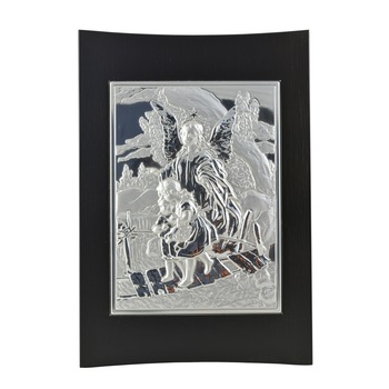 Icoana placata cu argint in lemn de culoare neagra - Ingerul pazitor - Drept, 18x12 cm, 1/2 Icoana placata cu argint in lemn de culoare neagra - Ingerul pazitor - Drept, 18x12 cm, 1/2