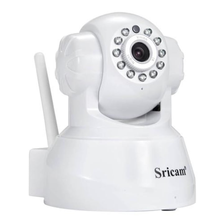 Sricam IP бебешки видеомонитор с телефонно приложение, Wi-Fi, 720P HD, бял цвят, 90° зрителен ъгъл, нощно виждане, сензор за движение на марката Sony, поддръжка на карта с памет, двупосочен микрофон, известия