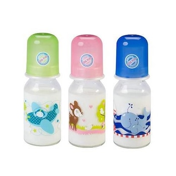 Biberon din sticla decorat, 125 ml, 44605, Baby Nova Biberon din sticla decorat, 125 ml, 44605, Baby Nova