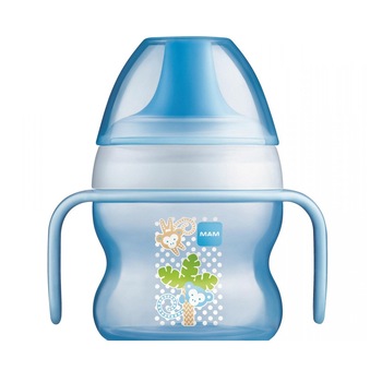 Biberon cu cioc si manere 150 ml 4+ luni MAM Starter Cup 640193AL, Albastru Biberon cu cioc si manere 150 ml 4+ luni MAM Starter Cup 640193AL, Albastru