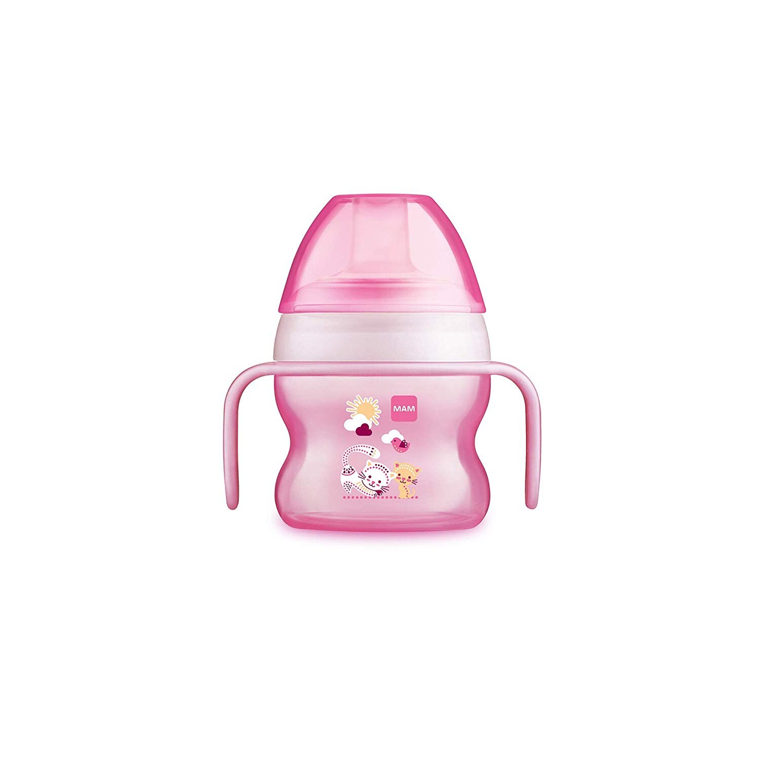 Biberon cu cioc si manere 150 ml MAM Starter Cup 640193R, Roz 4+ luni