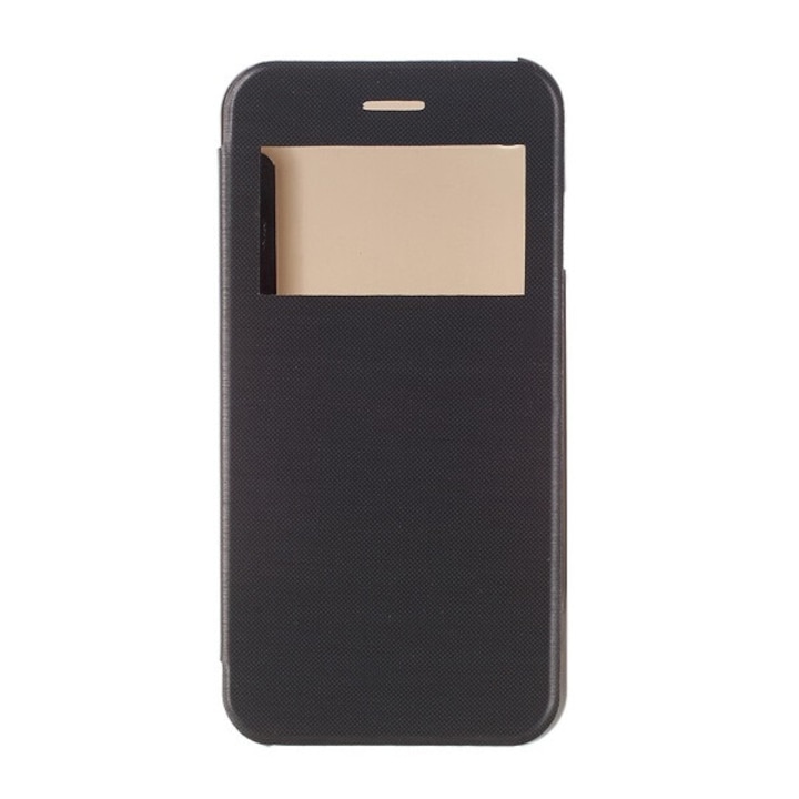 Gigapack mobiltelefon tok álló, bőr hatású, flip, oldalra nyíló, ablakos, fekete, kompatibilis: Apple iPhone SE 3, 2022, / iPhone SE 2, 2020, / iPhone 8 4.7