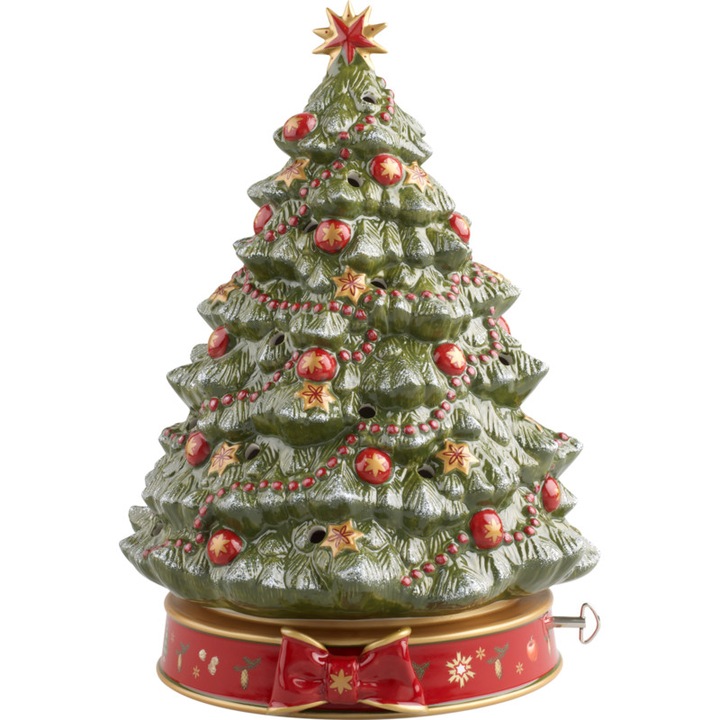 Decoratiune muzicala X-mass tree with music clock, Toy's delight, portelan, verde, rosu, Villeroy&Boch