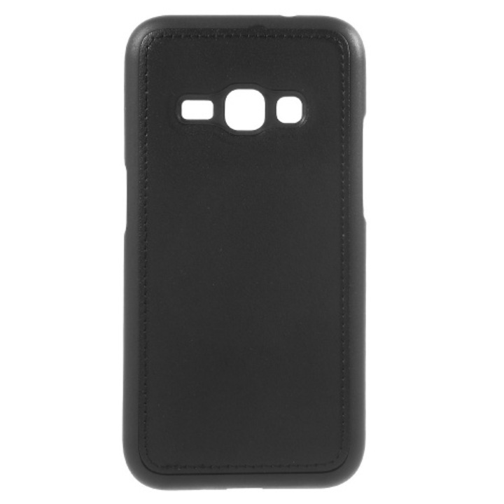 Hátlapvédő telefontok gumi / szilikon (ultravékony, bőrhatás) Fekete [Samsung Galaxy J1 (2016) (SM-J120)]