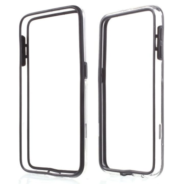 Műanyag hátlapvédő telefontok keret (gumi / szilikon belső, BUMPER) Átlátszó/Fekete [Samsung Galaxy S6 (SM-G920)]