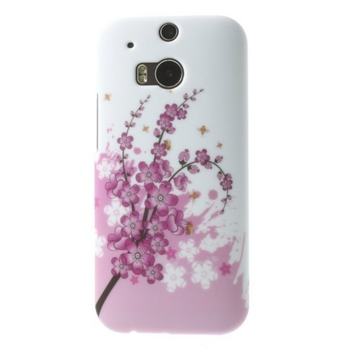 Capac spate din plastic (cauciucat, floral) Alb [HTC One 2014 (M8)]