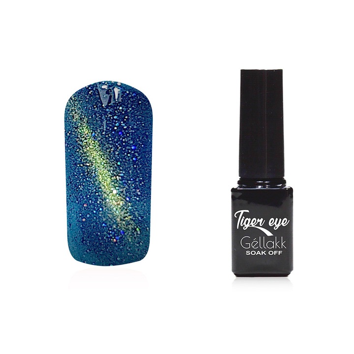 Oja semipermanenta 843 Tiger Eye, MoonbasaNails, Albastru/ Auriu, 5ml