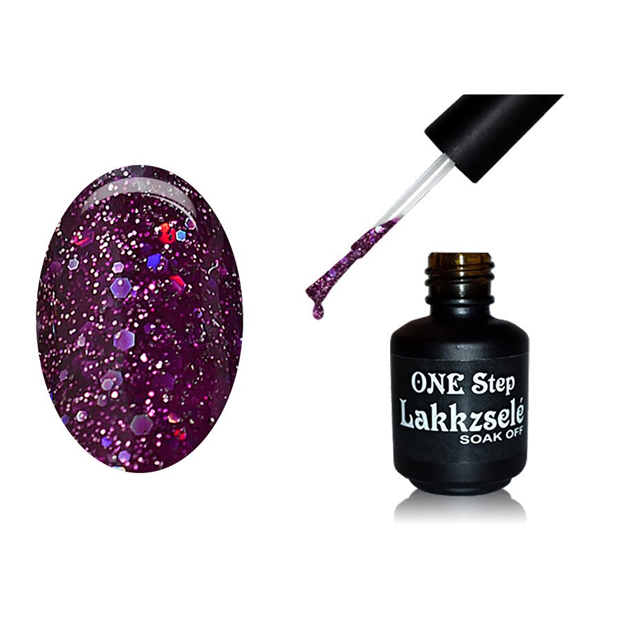 Oja semipermanenta One Step, MoonbasaNails, Aspect lucios, 264 Dark burgundy with rainbow glitter, 5 ml