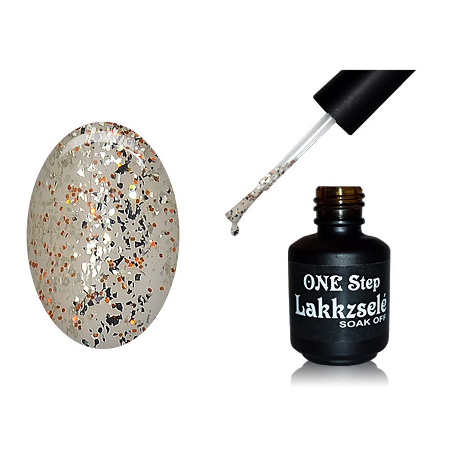 Oja semipermanenta One Step, MoonbasaNails, Aspect lucios, 273 Golden glitter sparkle, 5 ml