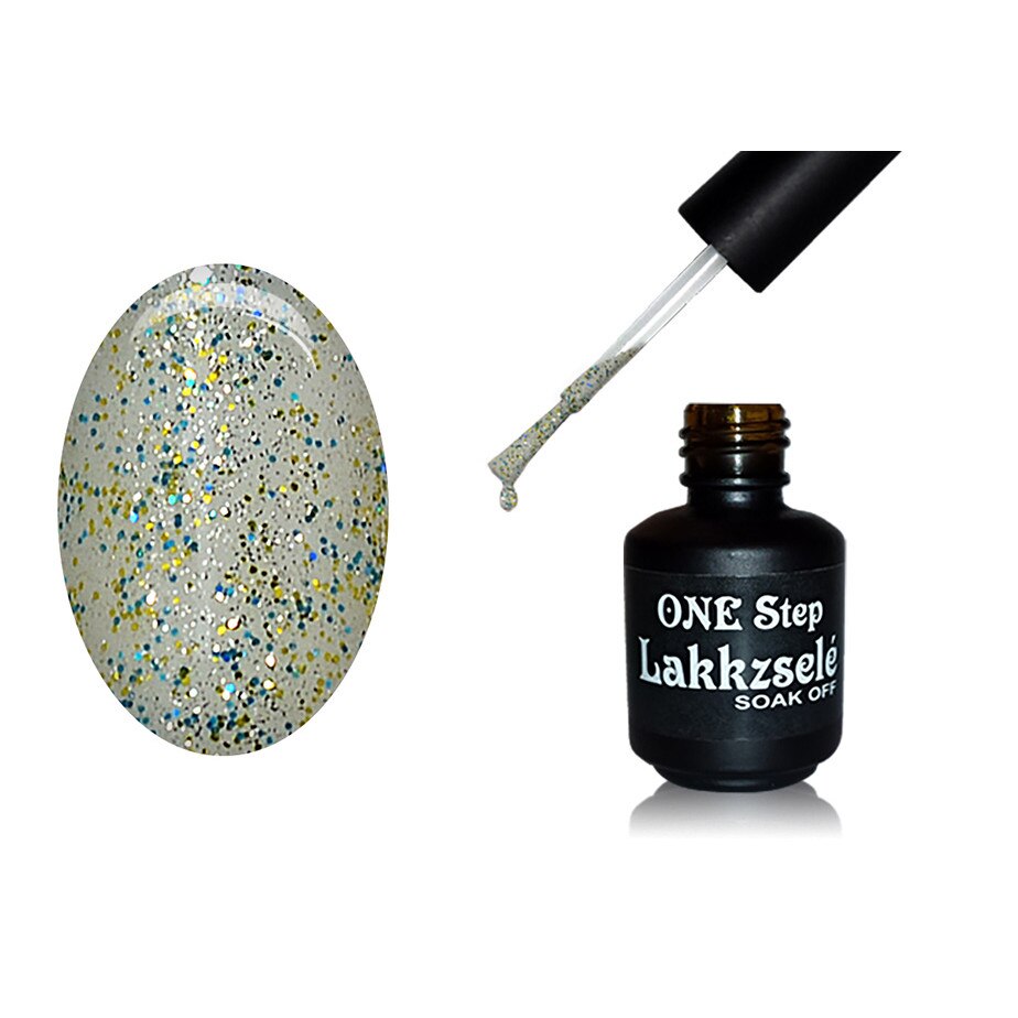 Oja semipermanenta One Step, MoonbasaNails, Aspect lucios, 253 Gold glitter spell, 5 ml