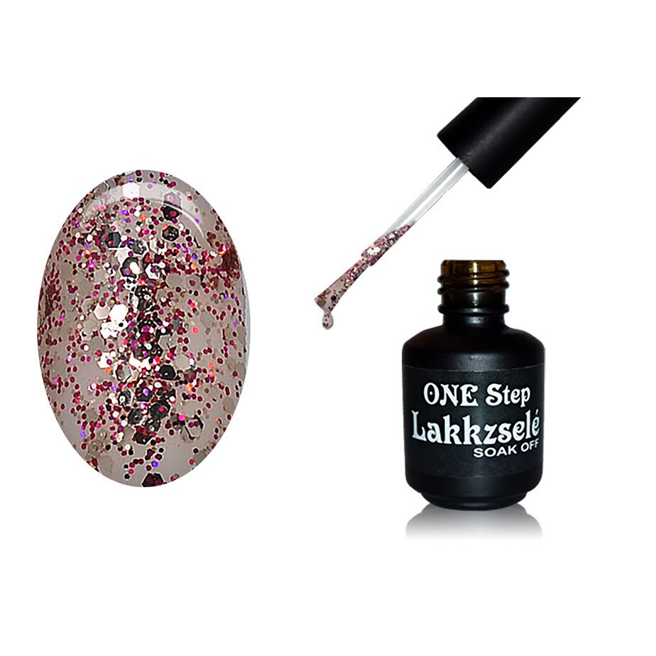 Oja semipermanenta One Step, MoonbasaNails, Aspect lucios, 259 Pink-silver sequin station, 5 ml