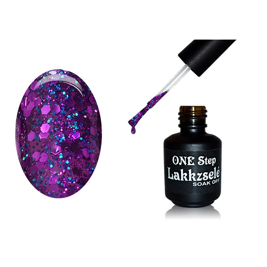 Oja semipermanenta One Step, MoonbasaNails, Aspect lucios, 265 Dark purple with rainbow glitter, 5 ml