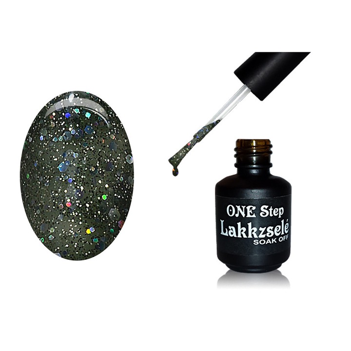 Oja semipermanenta One Step, MoonbasaNails, Aspect lucios, 261 Poison green with rainbow glitter, 5 ml