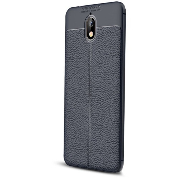 Hátlapvédő telefontok gumi / szilikon (bőrhatás, varrás minta) SötétKék [Nokia 3.1]