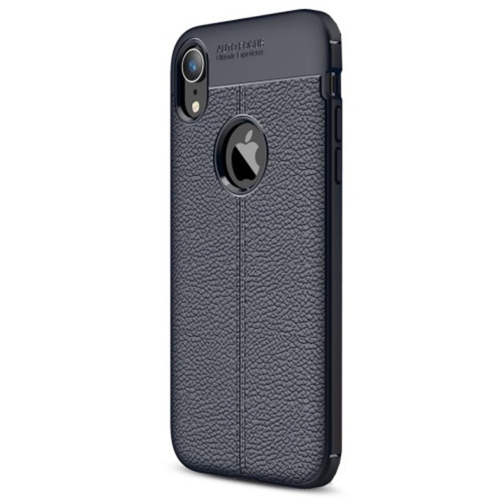 Hátlapvédő telefontok gumi / szilikon (közepesen ütésálló, bőrhatás, varrás minta) SötétKék [Apple iPhone XR 6.1]