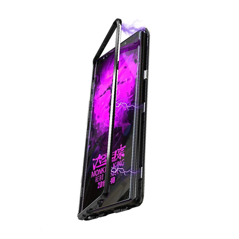 Husa magnetica din sticla cu rama metalica Samsung Note 9 Negru