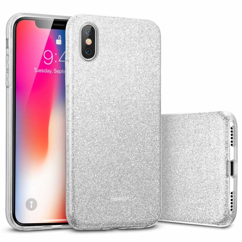 Carcasa ESR Makeup Glitter iPhone X, Silver