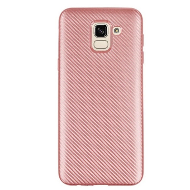 Hátlapvédő telefontok gumi / szilikon (karbon minta) RoseGold [Samsung Galaxy J6 (2018) J600F]