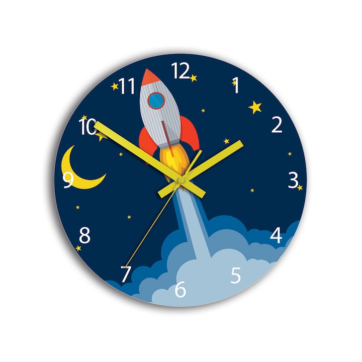 ModernClock, Ceas de perete decorativ Rocket, 30 cm