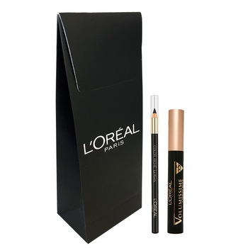 Set L'Oreal Paris: Mascara Volumissime Carbon Black, Creion de ochi Color Riche Le Khol 101 Midnight Black Set L'Oreal Paris: Mascara Volumissime Carbon Black, Creion de ochi Color Riche Le Khol 101 Midnight Black