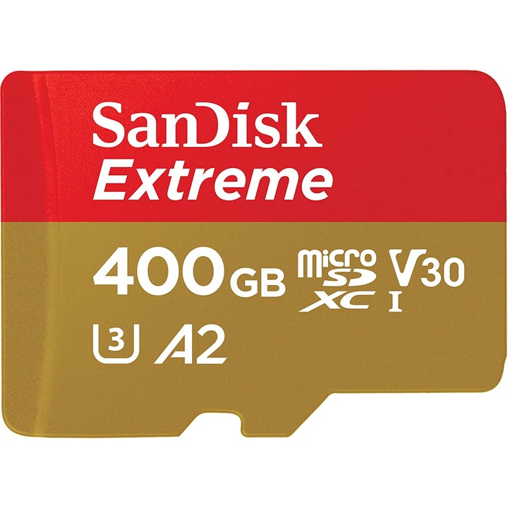 Карта памет SANDISK Extreme microSDXC, 400GB, 160MB/s, Class 10, A2, V30 UHS-I, U3, SD Adapter