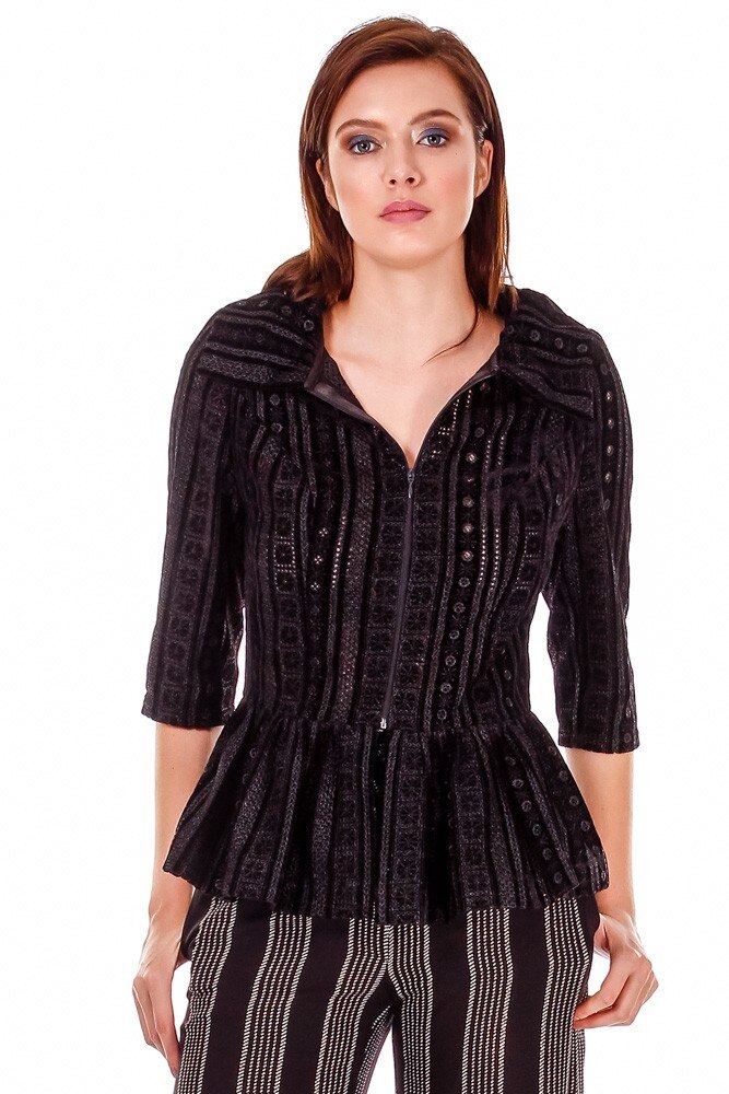 Bluza neagra cu broderie Liza Panait P-9E