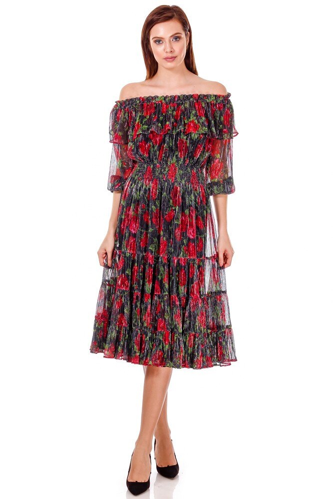 Rochie tul negru cu flori colorate Liza Panait P-18E