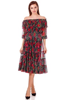 Rochie tul negru cu flori colorate Liza Panait P-18E Rochie tul negru cu flori colorate Liza Panait P-18E