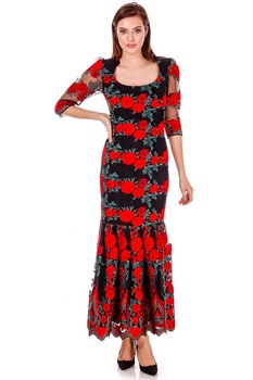 Rochie dantela neagra cu flori Liza Panait P-21E Rochie dantela neagra cu flori Liza Panait P-21E