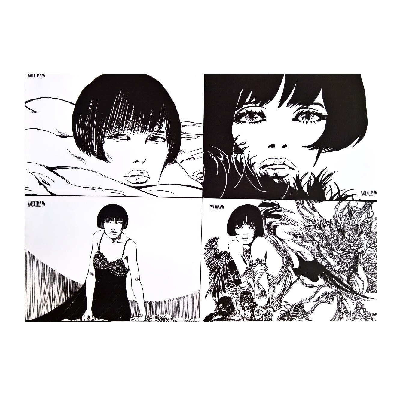 Set 4 tablouri Canvas, Valentina by Guido Crepax, TOPSTAR, 35x50 cm