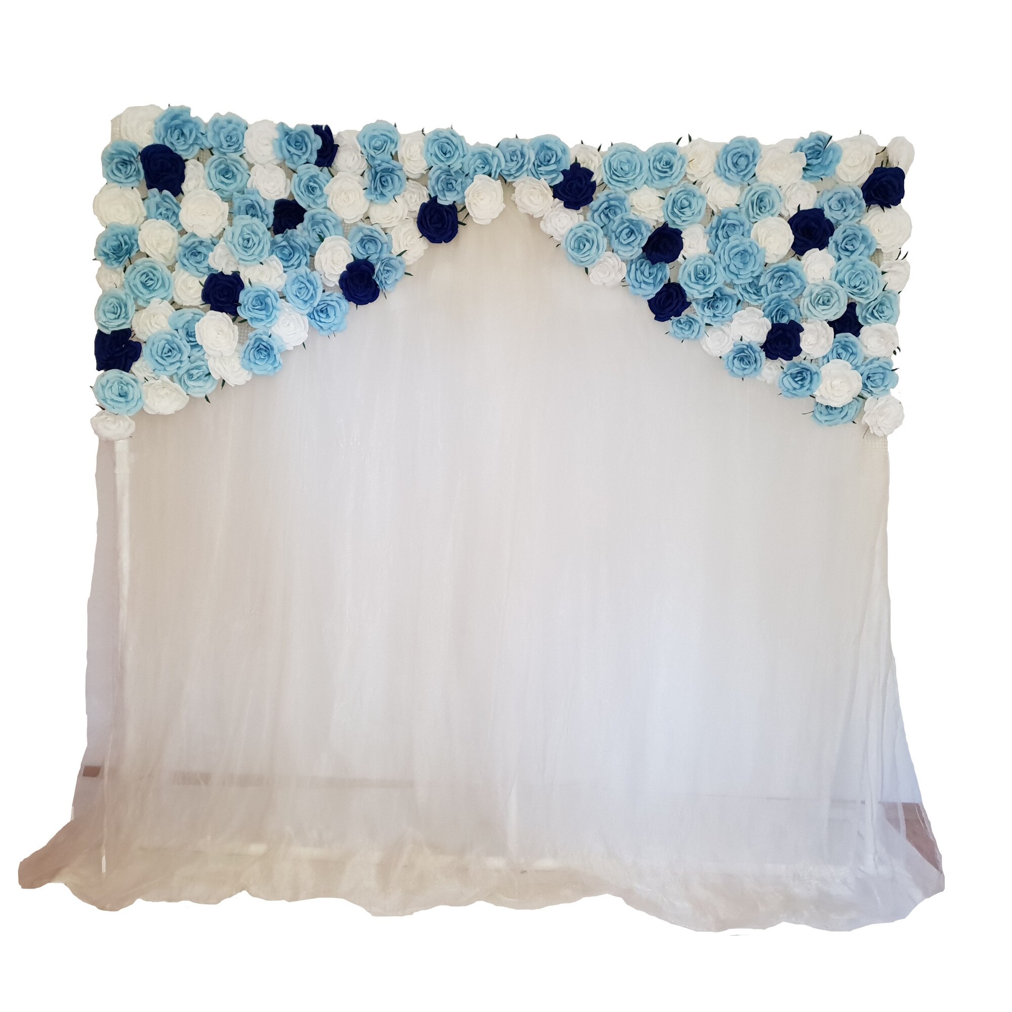 Panou floral Handmade Minis Boutique, alb, bleu si bleumarin, model 1