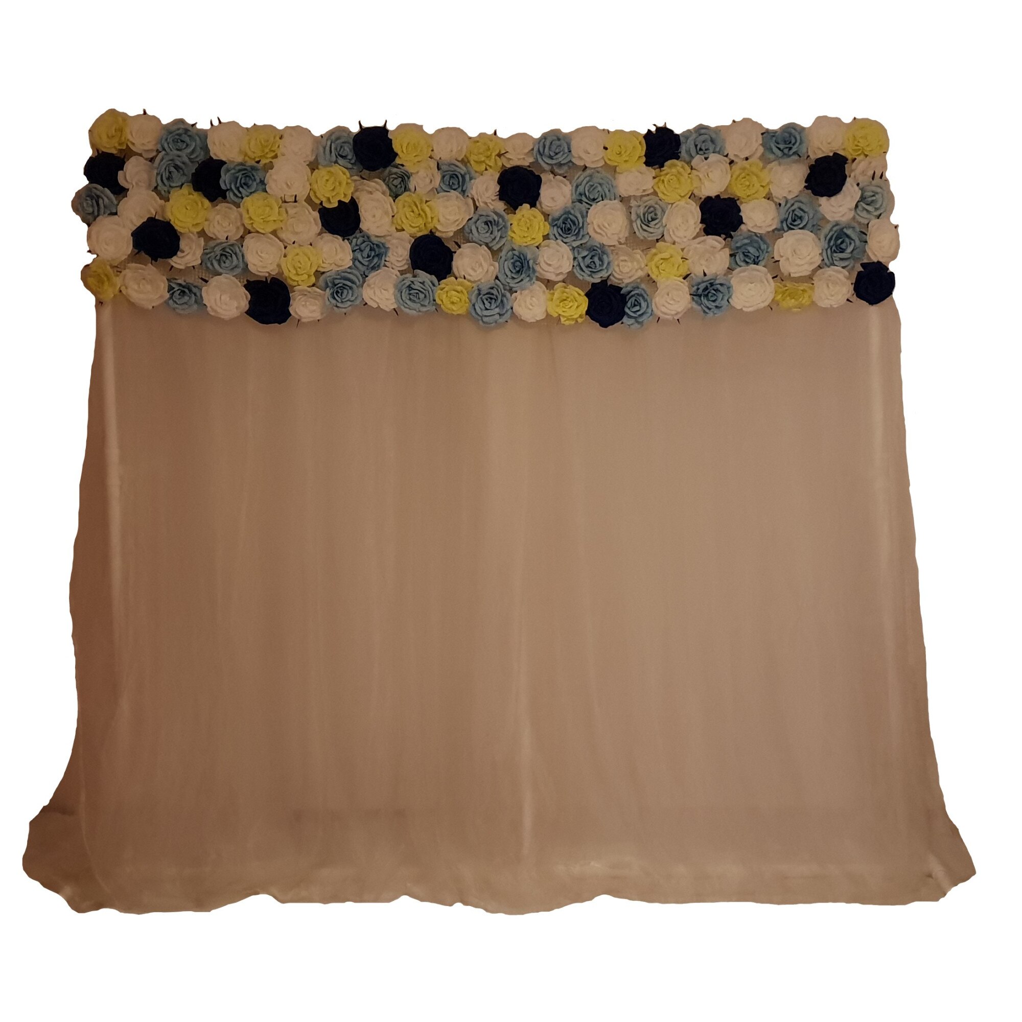 Panou floral Handmade Minis Boutique, alb, bleu, bleumarin si vernil, model 2