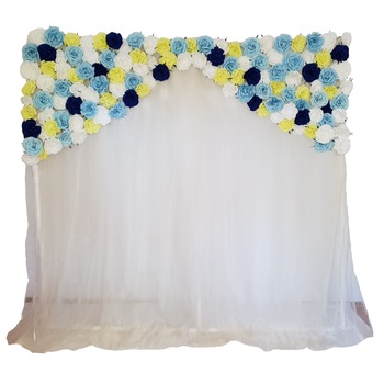 Panou floral Handmade Minis Boutique, alb, bleu, bleumarin si vernil, model 1 Panou floral Handmade Minis Boutique, alb, bleu, bleumarin si vernil, model 1